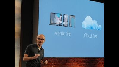 (FILES) Microsoft chief executive Satya Nadella discusses Microsoft's platform for businesses to tap into the US software titan's computing platform in the Internet "cloud" at a Microsoft press briefing in San Francisco, California. (Photo by Glenn CHAPMAN / AFP) (AFP) (FILES) Microsoft chief executive Satya Nadella discusses Microsoft's platform for businesses to tap into the US software titan's computing platform in the Internet "cloud" at a Microsoft press briefing in San Francisco, California. (Photo by Glenn CHAPMAN / AFP) (AFP)