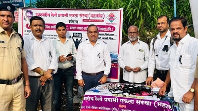 A peaceful protest organised by various railway passenger associations on Thursday morning saw limited participation. HT Photo A peaceful protest organised by various railway passenger associations on Thursday morning saw limited participation. HT Photo