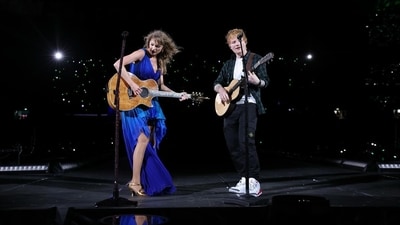 In London, Taylor Swift’s history-making Eras Tour also witnessed a performance by Ed Sheeran. He joined her on stage at Wembley Stadium for the acoustic section, playing on two of their collaborations, Everything Has Changed and Endgame before a burst of his hit Thinking Out Loud. In London, Taylor Swift’s history-making Eras Tour also witnessed a performance by Ed Sheeran. He joined her on stage at Wembley Stadium for the acoustic section, playing on two of their collaborations, Everything Has Changed and Endgame before a burst of his hit Thinking Out Loud.