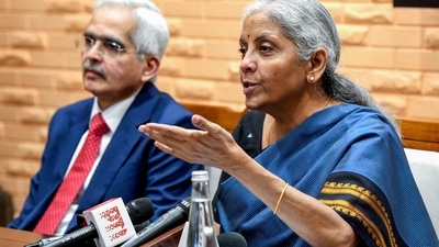 Union Finance Minister Nirmala Sitharaman in New Delhi. RBI Governor Shaktikanta Das also seen. Union Finance Minister Nirmala Sitharaman in New Delhi. RBI Governor Shaktikanta Das also seen.