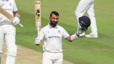 Cheteshwar Pujara during his stint with Sussex (X/HomeOfCricket)