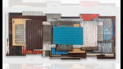 In Manish Nai’s work, Surfacing, corrugated steel panels are layered to form textured collages. (PHOTOS: GALERIE MIRCHANDANI + STEINRUECKE) In Manish Nai’s work, Surfacing, corrugated steel panels are layered to form textured collages. (PHOTOS: GALERIE MIRCHANDANI + STEINRUECKE)