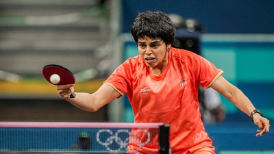 Archana Girish Kamath of India plays against Yuan Wan and Shan Xiaona of Germany in the Women's Team Quarterfinal match at the Paris 2024 Olympic Games (PTI) Archana Girish Kamath of India plays against Yuan Wan and Shan Xiaona of Germany in the Women's Team Quarterfinal match at the Paris 2024 Olympic Games (PTI)