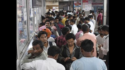 Patients waiting in front of the OPD counter. (HT)