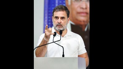 Rahul Gandhi addresses the Congress workers' meeting in Jammu. (ANI) Rahul Gandhi addresses the Congress workers' meeting in Jammu. (ANI)
