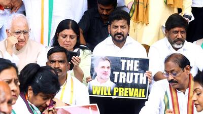 Reddy made his comments during a dharna in front of the Enforcement Directorate (ED) office in Hyderabad, as part of Congress’ nationwide protest (ANI) Reddy made his comments during a dharna in front of the Enforcement Directorate (ED) office in Hyderabad, as part of Congress’ nationwide protest (ANI)
