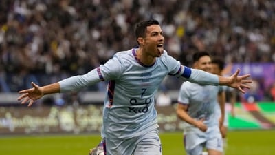 Cristiano Ronaldo celebrates after scoring a goal. (AP)