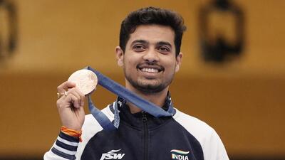 Swapnil Kusale won a bronze medal at the Paris Olympics. (REUTERS) Swapnil Kusale won a bronze medal at the Paris Olympics. (REUTERS)
