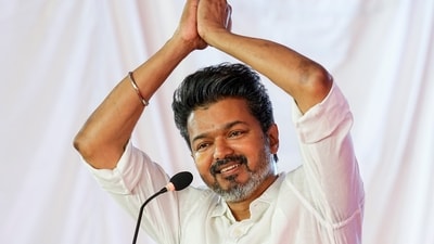 Actor-turned-politician and Tamilaga Vettri Kazhagam President Vijay addresses supporters during the unveiling of party's flag at party headquarters, on the outskirts of Chennai. (PTI) Actor-turned-politician and Tamilaga Vettri Kazhagam President Vijay addresses supporters during the unveiling of party's flag at party headquarters, on the outskirts of Chennai. (PTI)