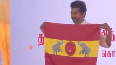 Tamil actor Vijay unveiled the representative flag for his political party Tamizhaga Vetri Kazhagam today Tamil actor Vijay unveiled the representative flag for his political party Tamizhaga Vetri Kazhagam today