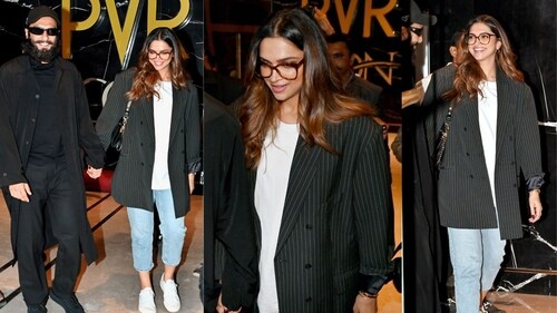 Deepika rocking an oversized striped blazer with jeans. (Yogen Shah) Deepika rocking an oversized striped blazer with jeans. (Yogen Shah)