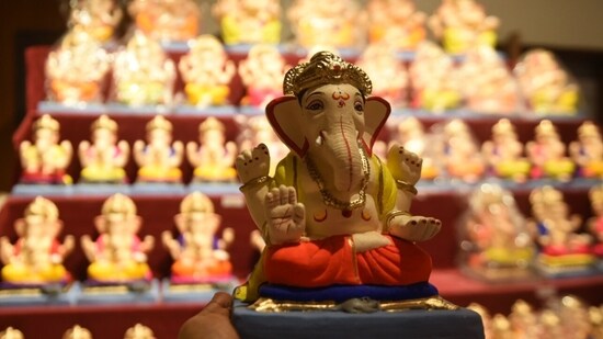 Ganpati Bappa idols are ready to be sold in Pune(Photo: Mahendra Kolhe/HT)