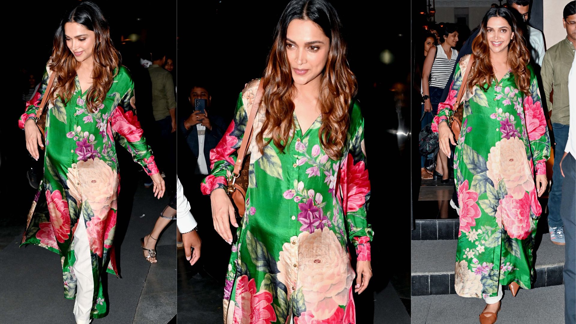 Deepika in a floral printed kurta and white pants. (Yogen Shah)