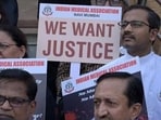 All Doctors Association protest against the rape-murder of a Kolkata trainee doctor on Wednesday (HT Photo/Bachchan Kumar) All Doctors Association protest against the rape-murder of a Kolkata trainee doctor on Wednesday (HT Photo/Bachchan Kumar)