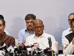 Former Maharashtra Chief Minister and Shiv Sena (Uddhav Balasaheb Thackeray) Chief Uddhav Thackeray along with NCP (Sharadchandra Pawar) chief Sharad Pawar, Congress leader Prithviraj Chavan address the Maha Vikas Aghadi (MVA) joint press conference, in Mumbai. (ANI PHOTO) Former Maharashtra Chief Minister and Shiv Sena (Uddhav Balasaheb Thackeray) Chief Uddhav Thackeray along with NCP (Sharadchandra Pawar) chief Sharad Pawar, Congress leader Prithviraj Chavan address the Maha Vikas Aghadi (MVA) joint press conference, in Mumbai. (ANI PHOTO)