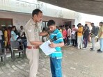 UP Police Constable Exam 2024: Candidates were checked thoroughly before the commencement of exams at a center in Varanasi. (HT Photos)