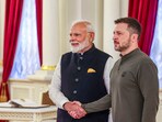 Prime Minister Narendra Modi with Ukrainian President Volodymyr Zelenskyy during a meeting, at Mariinskyi Palace in Kyiv, Ukraine.