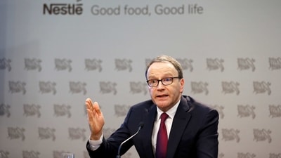 Nestle Chief Executive Mark Schneider talks during a news conference at the company headquarters in Vevey, Switzerland. (Reuters)