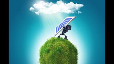 3D render of a grassy globe a robot holding a solar panel to the sunlight (Getty Images/iStockphoto) 3D render of a grassy globe a robot holding a solar panel to the sunlight (Getty Images/iStockphoto)