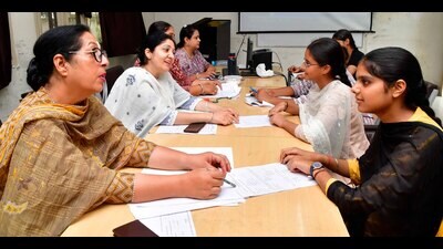 Counselling for admission into class XI at meritorious school in Ludhiana on Friday, August 23, 2024. (Manish/Hindustan Times) Counselling for admission into class XI at meritorious school in Ludhiana on Friday, August 23, 2024. (Manish/Hindustan Times)