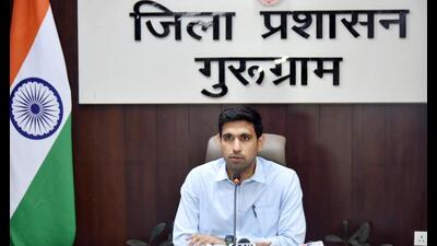 District Election Officer and DC Nishant Kumar Yadav addresses a press conference at the Mini Secretariat in Gurugram. (HT PHOTO) District Election Officer and DC Nishant Kumar Yadav addresses a press conference at the Mini Secretariat in Gurugram. (HT PHOTO)