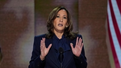 Kamala Harris speaks during the Democratic National Convention Thursday, Aug. 22, 2024, in Chicago. (AP Photo/J. Scott Applewhite) (AP)