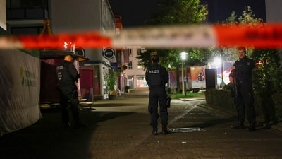 Police tape is set up following an incident in which several individuals were killed on Friday night when a man randomly stabbed passers-by with a knife at a city festival, in Solingen, Germany, August 24, 2024. (Reuters)