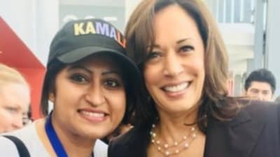 Harini Krishnan with Kamala Harris. (X) Harini Krishnan with Kamala Harris. (X)