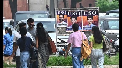 In violation of poll code, printed posters have been pasted around the Panjab University campus. (Keshav Singh/HT) In violation of poll code, printed posters have been pasted around the Panjab University campus. (Keshav Singh/HT)