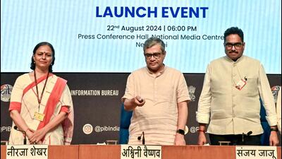 Information and Broadcasting minister Ashwini Vaishnaw (centre) launches 25 challenges as part of the ‘Create in India Challenge - Season 1’ in New Delhi on Thursday. (ANI Photo) Information and Broadcasting minister Ashwini Vaishnaw (centre) launches 25 challenges as part of the ‘Create in India Challenge - Season 1’ in New Delhi on Thursday. (ANI Photo)