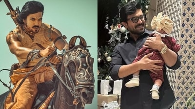 Ram Charan in a still from Magadheera and with his daughter Klin Kaara. Ram Charan in a still from Magadheera and with his daughter Klin Kaara.