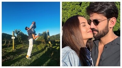 Sonakshi Sinha and Zaheer Iqbal posed for pictures in New York. Sonakshi Sinha and Zaheer Iqbal posed for pictures in New York.