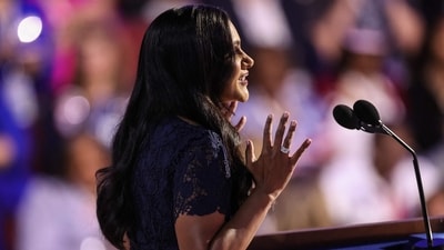 Actor Mindy Kaling speaks on stage during the third day of the Democratic National Convention at the United Center on August 21, 2024 in Chicago, Illinois. (AFP) Actor Mindy Kaling speaks on stage during the third day of the Democratic National Convention at the United Center on August 21, 2024 in Chicago, Illinois. (AFP)