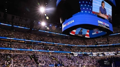 Actor Eva Longoria speaks onstage during the final day of the Democratic National Convention at the United Center on August 22, 2024 in Chicago, Illinois. (AFP) Actor Eva Longoria speaks onstage during the final day of the Democratic National Convention at the United Center on August 22, 2024 in Chicago, Illinois. (AFP)