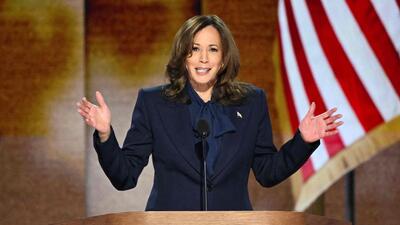 US Vice-President and Democratic presidential candidate Kamala Harris speaks on the fourth and last day of the Democratic National Convention (DNC) at the United Center in Chicago, Illinois, on Thursday. (AFP) US Vice-President and Democratic presidential candidate Kamala Harris speaks on the fourth and last day of the Democratic National Convention (DNC) at the United Center in Chicago, Illinois, on Thursday. (AFP)