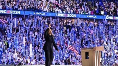 US vice-president and 2024 Democratic presidential candidate Kamala Harris on the last day of the Democratic National Convention in Chicago. (AFP) US vice-president and 2024 Democratic presidential candidate Kamala Harris on the last day of the Democratic National Convention in Chicago. (AFP)