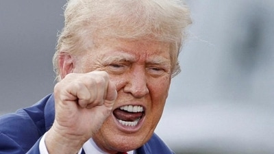 Donald Trump lashed out at Kamala Harris in a series of heated messages on his social media platform Truth Social following the final night of the Democratic National Convention on Thursday (REUTERS)