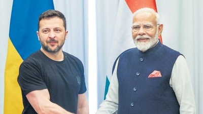 Ukrainian President Volodymyr Zelenskyy and Modi met on the margins of the G7 Summit in Italy in June and they also met on the sidelines of the G7 Summit in Japan last year. (PTI) Ukrainian President Volodymyr Zelenskyy and Modi met on the margins of the G7 Summit in Italy in June and they also met on the sidelines of the G7 Summit in Japan last year. (PTI)