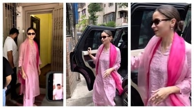 Alia Bhatt stunned in a simple and minimalistic pink ethnic suit. Her outfit was comfy and casual. She accessorized with minimalistic hoops and sunglasses. (Instagram/@varindertchawla) Alia Bhatt stunned in a simple and minimalistic pink ethnic suit. Her outfit was comfy and casual. She accessorized with minimalistic hoops and sunglasses. (Instagram/@varindertchawla)