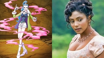Bridgerton's Charithra Chandran joins the cast of One Piece Season 2. (Charithra Chandran in Bridgerton, Miss Wednesday One Piece) Bridgerton's Charithra Chandran joins the cast of One Piece Season 2. (Charithra Chandran in Bridgerton, Miss Wednesday One Piece)