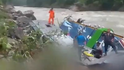 The bus was heading towards Kathmandu from Pokhara. (ANI) The bus was heading towards Kathmandu from Pokhara. (ANI)