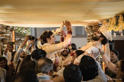 Rahasya Gorak and Kiran Abbavaram in a playful moment from their wedding. Rahasya Gorak and Kiran Abbavaram in a playful moment from their wedding.