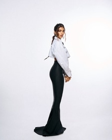 Pooja Hegde slips into a white cropped shirt and black mermaid skirt (Phpto: Instagram) Pooja Hegde slips into a white cropped shirt and black mermaid skirt (Phpto: Instagram)