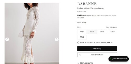 The dress is listed on the website at $1,683 The dress is listed on the website at $1,683