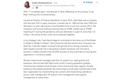 Sreela Venkataratnam's LinkedIn post (1). Sreela Venkataratnam's LinkedIn post (1).