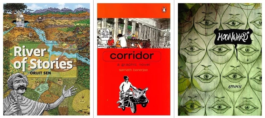The early movers: Orijit Sen’s River of Stories (1994), Sarnath Banerjee’s Corridor (2004) and Appupen’s Moonward (2009) were among the first full-length graphic novels published in India. The early movers: Orijit Sen’s River of Stories (1994), Sarnath Banerjee’s Corridor (2004) and Appupen’s Moonward (2009) were among the first full-length graphic novels published in India.