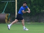 Rinku Singh during a practices session at Ekana Stadium in Lucknow