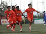 Manglenthang Kipgen celebrates his goal.