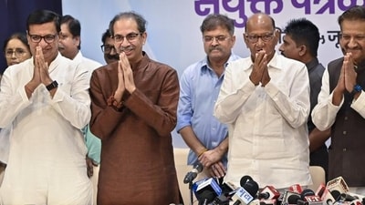 File Photo: MVA leaders during a press conference in Mumbai. (Anshuman Poyrekar/ Hindustan Times) File Photo: MVA leaders during a press conference in Mumbai. (Anshuman Poyrekar/ Hindustan Times)