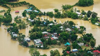 An aerial view of the flood-affected area in Gomati on Friday. (ANI) An aerial view of the flood-affected area in Gomati on Friday. (ANI)